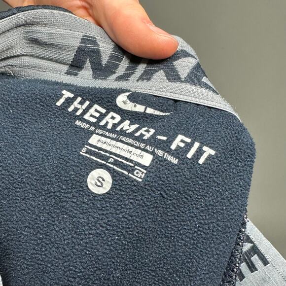 Nike Sweatpants Navy Blue Polyester Grey Embroidered Swoosh Therma-Fit - Picture 5 of 5